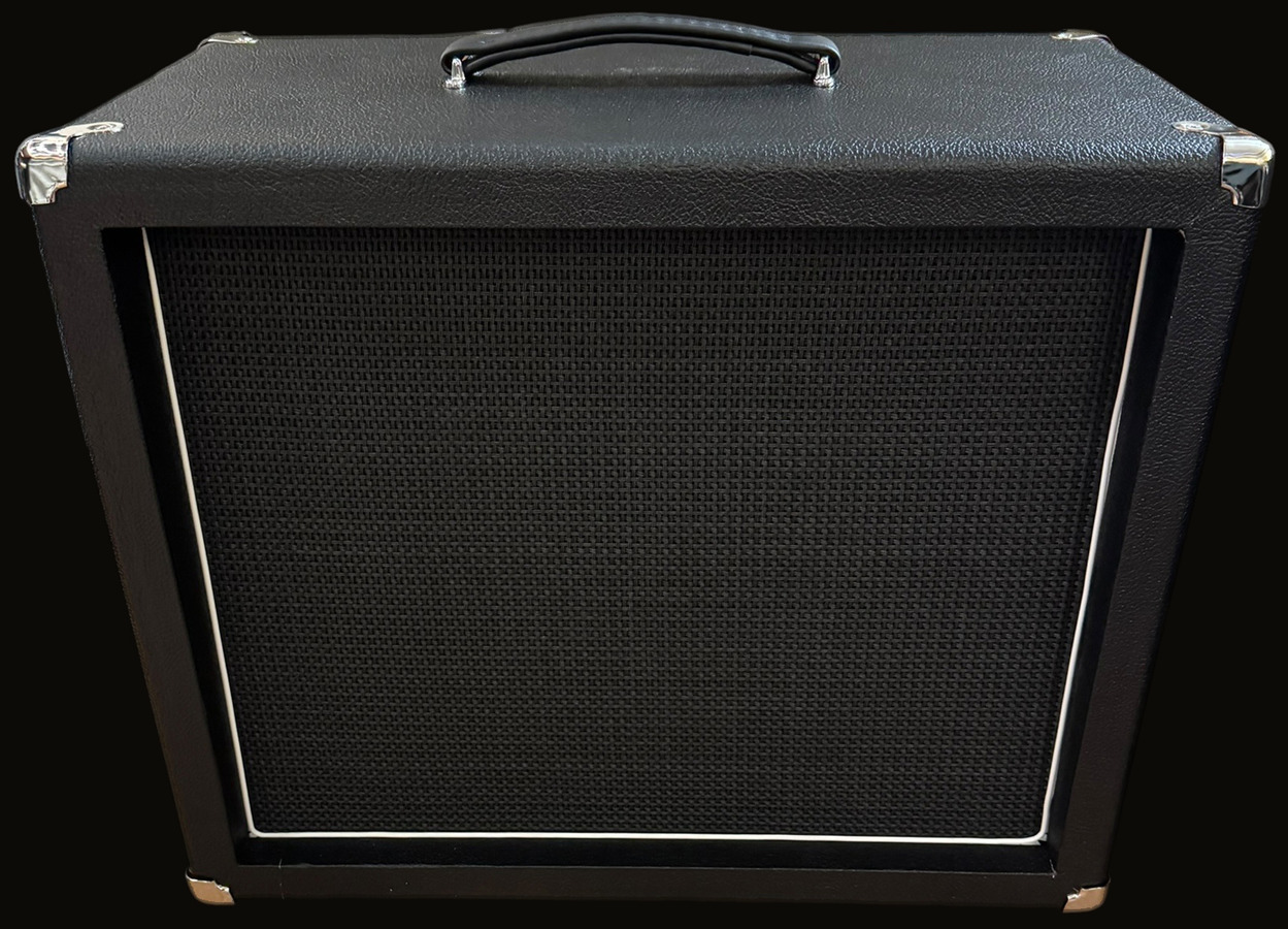 1×12 black cabinet, chrome corners — front